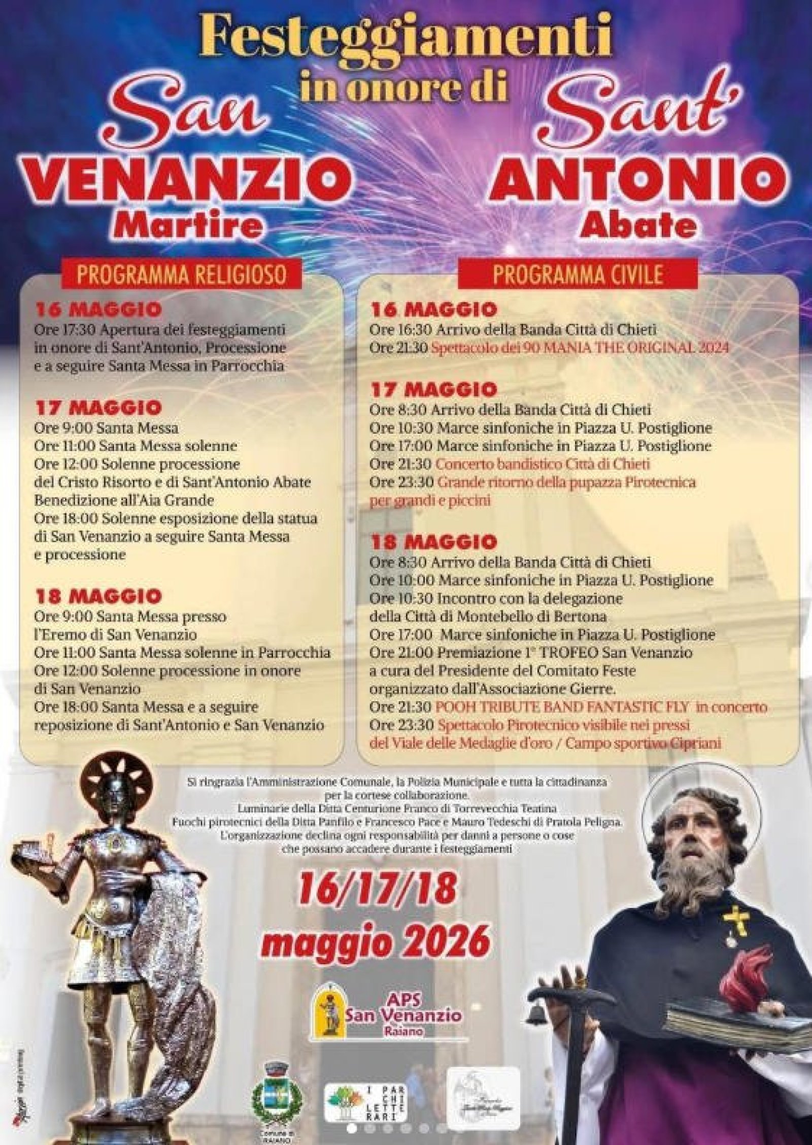 Festeggiamenti in Onore di San Venanzio Martire e Sant’Antonio Abate Raiano